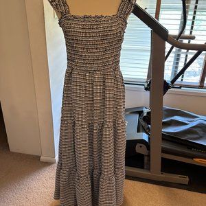 SHE + SKY Tiered Patterned Blue Midi Dress